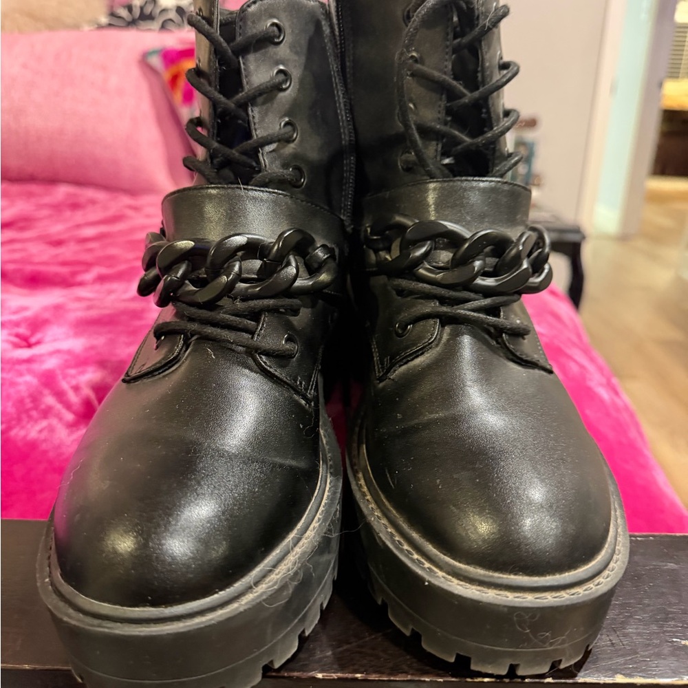 Dolce Vita Black Combat Boots with Chain Accent
